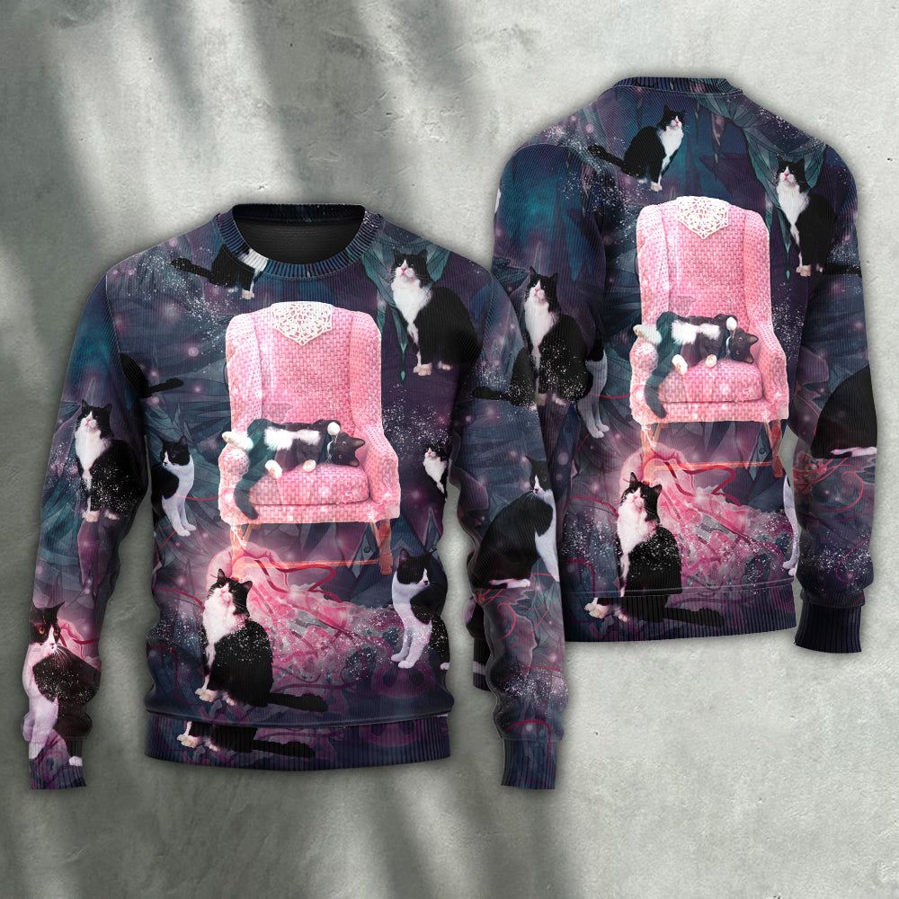 Cat On Pink Chair Sweater For Nature Inspired Fashion Events And Relaxed Everyday Comfort