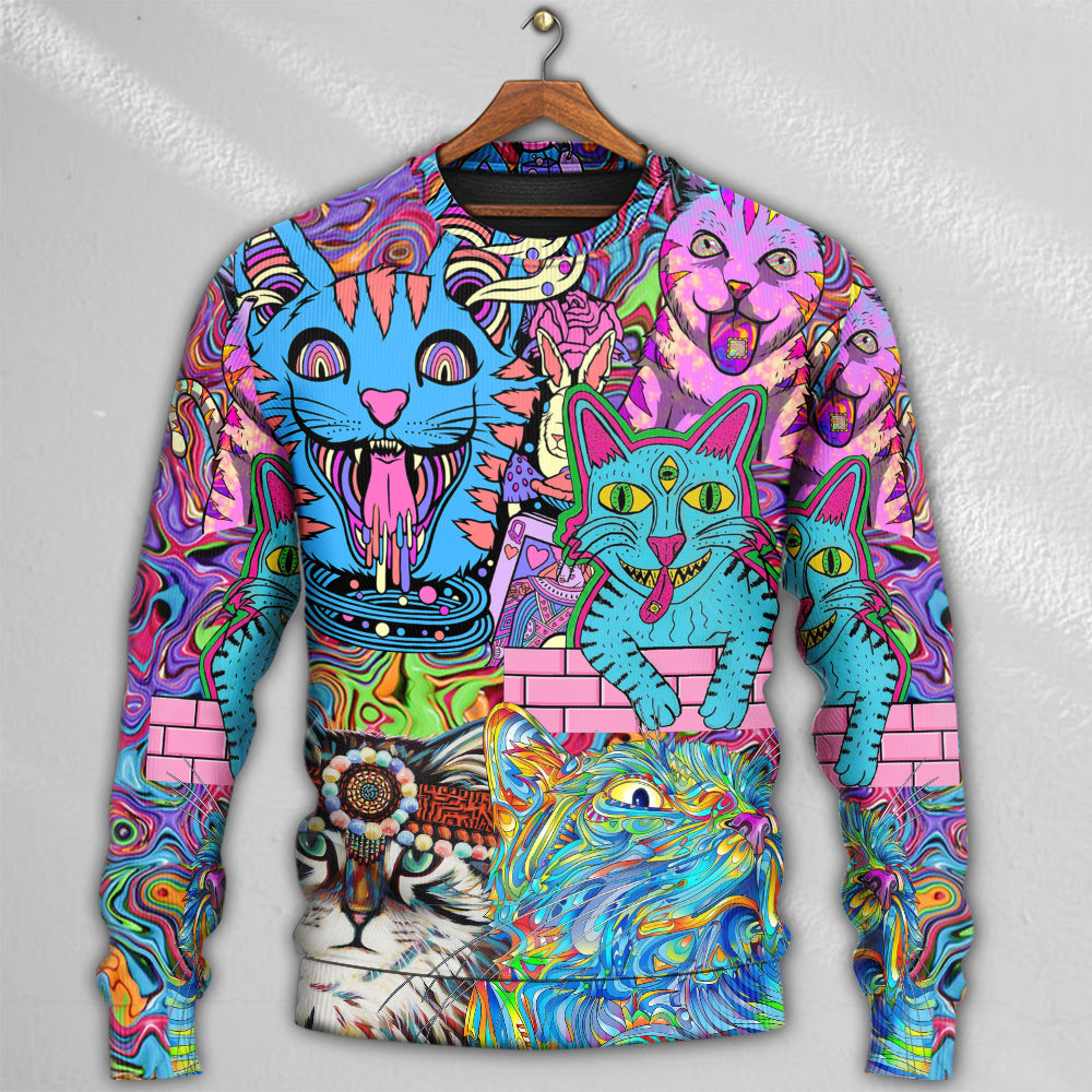 Hippie Cat Colorful World Sweater For Festival Adventures Vacations And Relaxed Daily Styling