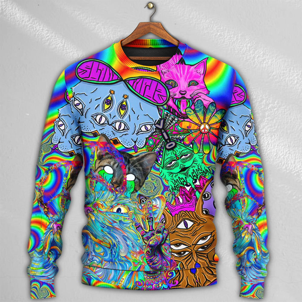 Hippie Cat Abstract Mind Sweater For Free Spirited Outfits Holidays And Everyday Comfort