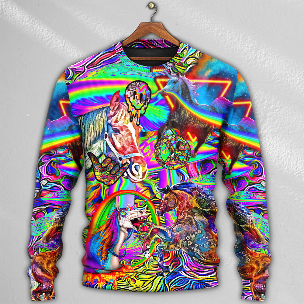 Hippie Horse Free Spirit Run Sweater For Psychedelic Art Fans Outdoor Events And Distinctive Gifts