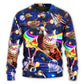Space Cat Riding Food Galaxy Sweater For Nature Inspired Fashion Events And Relaxed Everyday Comfort
