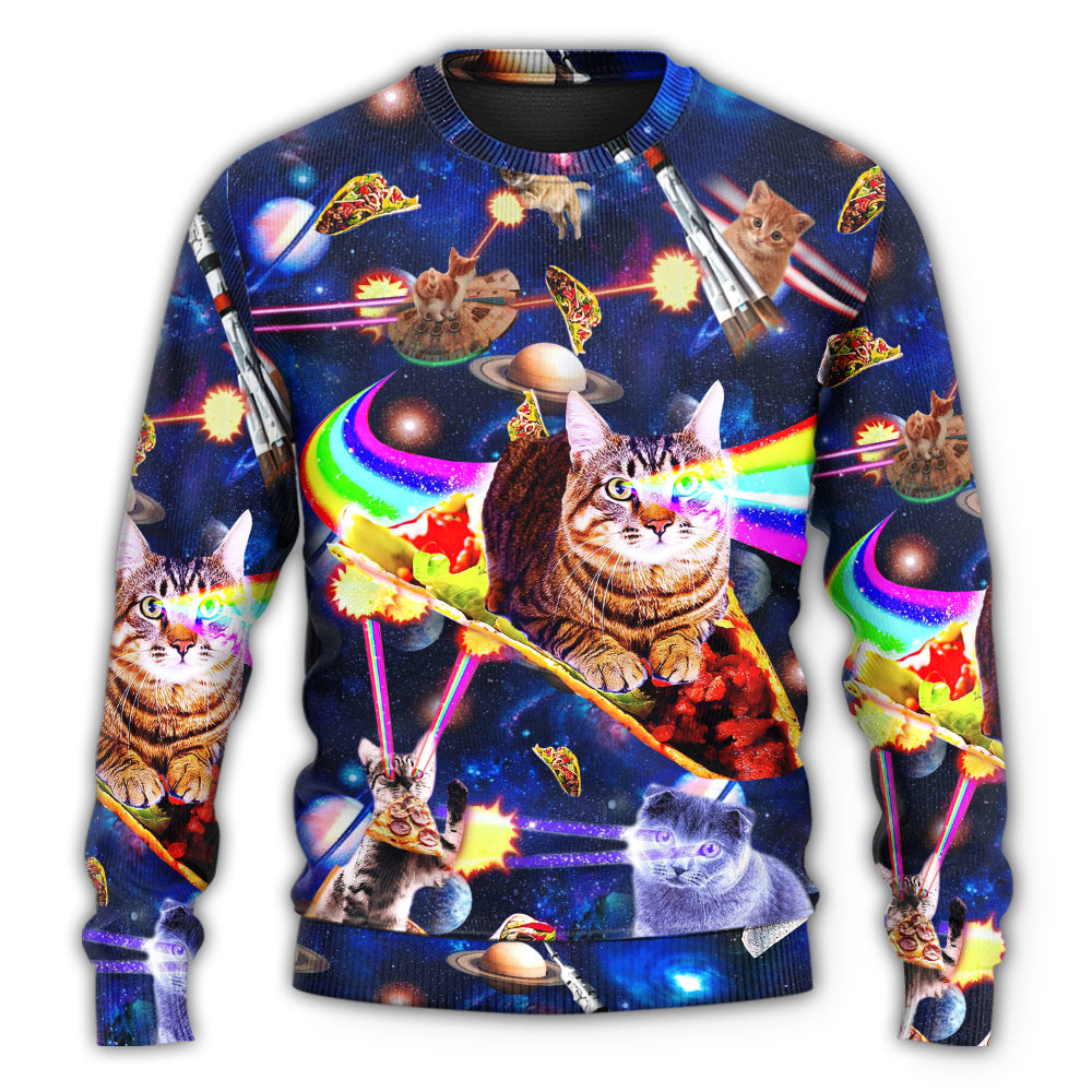 Space Cat Riding Food Galaxy Sweater For Nature Inspired Fashion Events And Relaxed Everyday Comfort