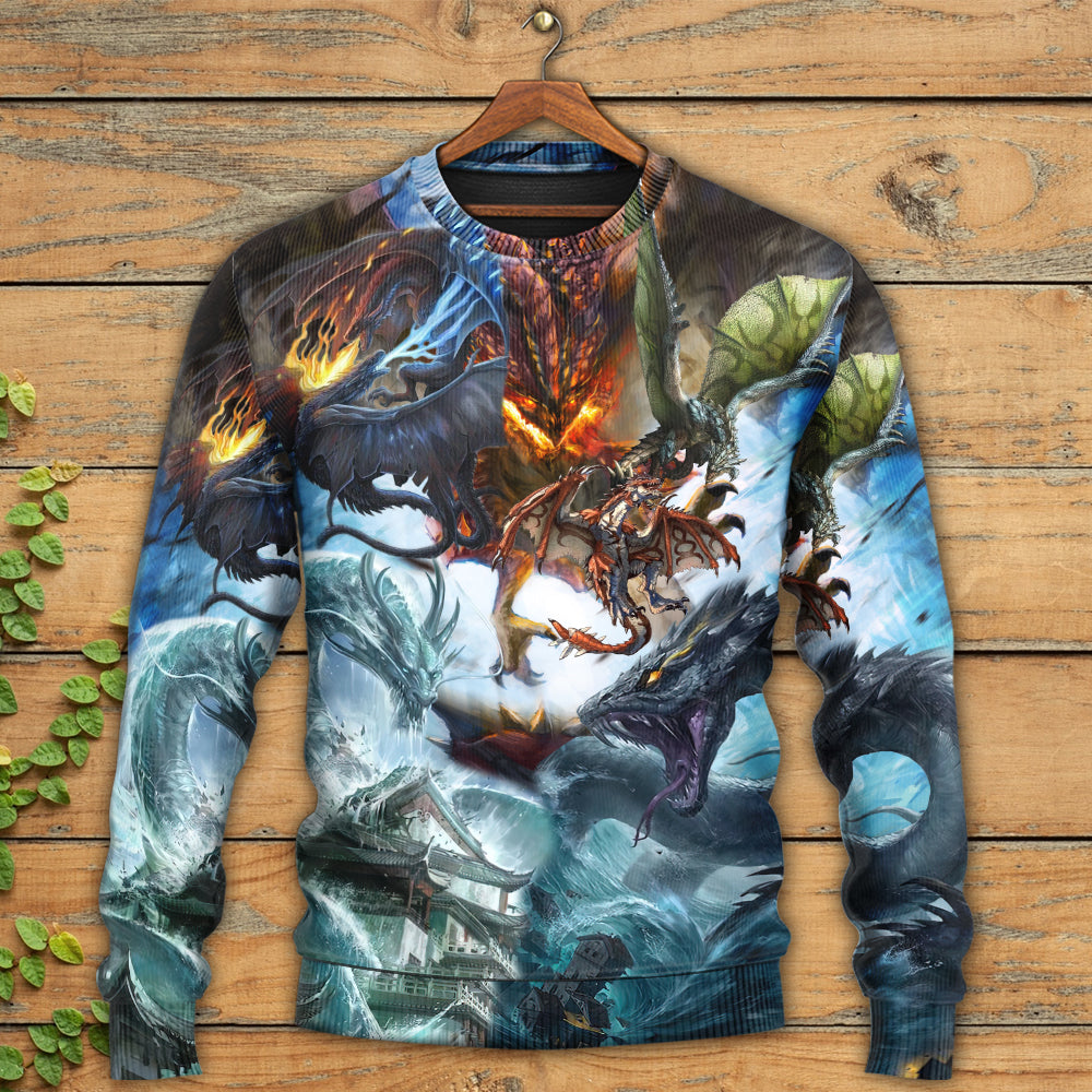 Epic Dragon Battle Fantasy Sweater For Animal Inspired Style Events And Comfortable Daily Wear