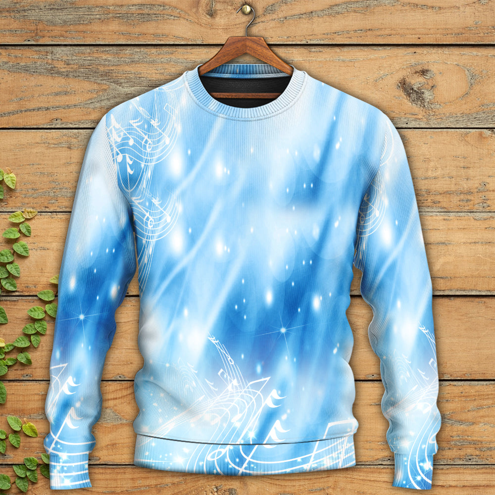 Musical Notes Dark Blue Sweater For Outdoor Events Weekend Trips And Relaxed Casual Wear