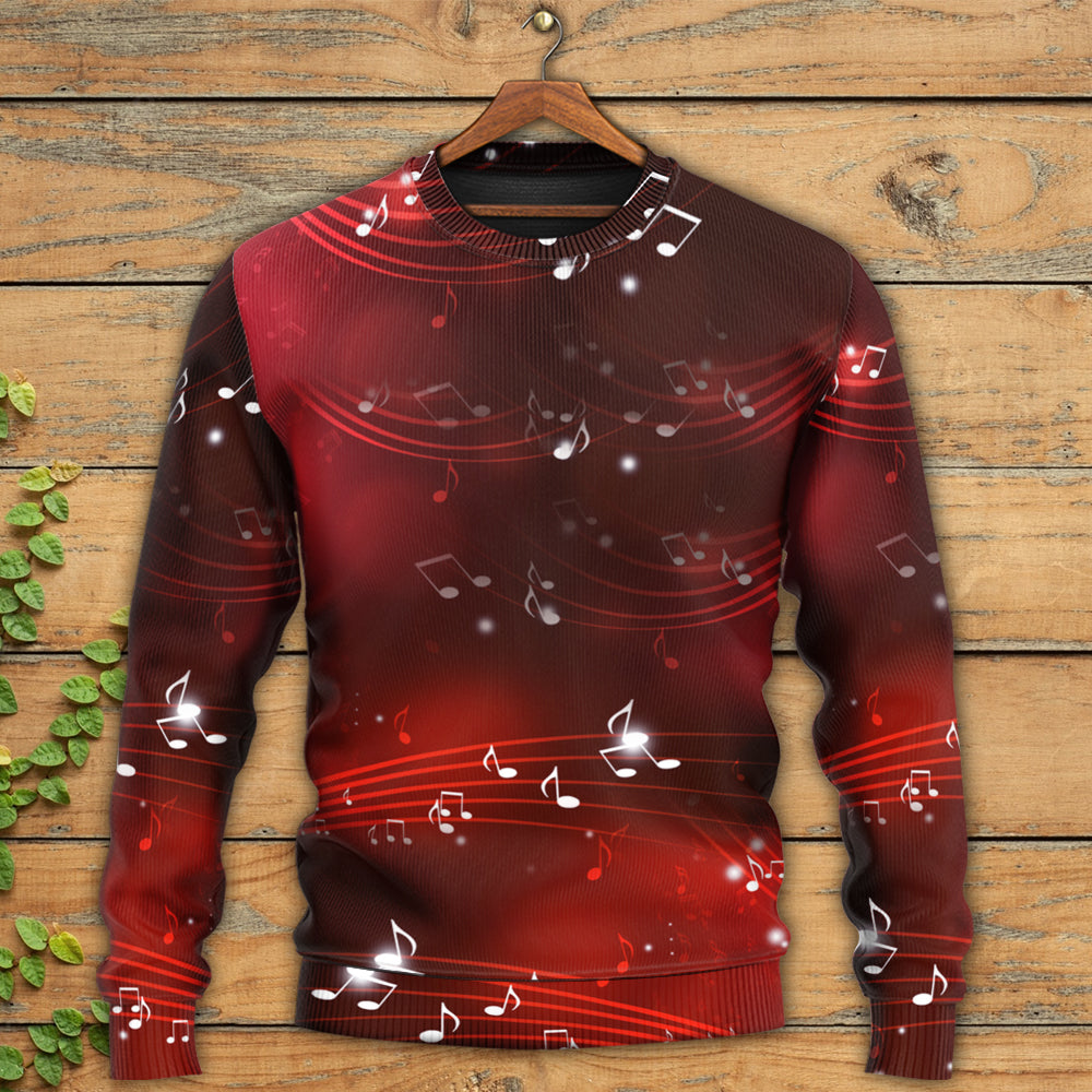 Music Notes Blurry Lights Dark Red Sweater For Live Events Travel And Relaxed Creative Outfits