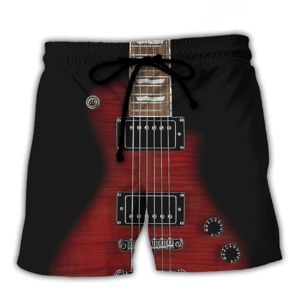 Classic Rock Electric Guitar Beach Shorts Design Detail For Weekend Getaways And Beach Days