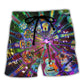 Hippie Guitar Colorful Music Beach Shorts Pattern Detail For Relaxed Warm Weather Outfits