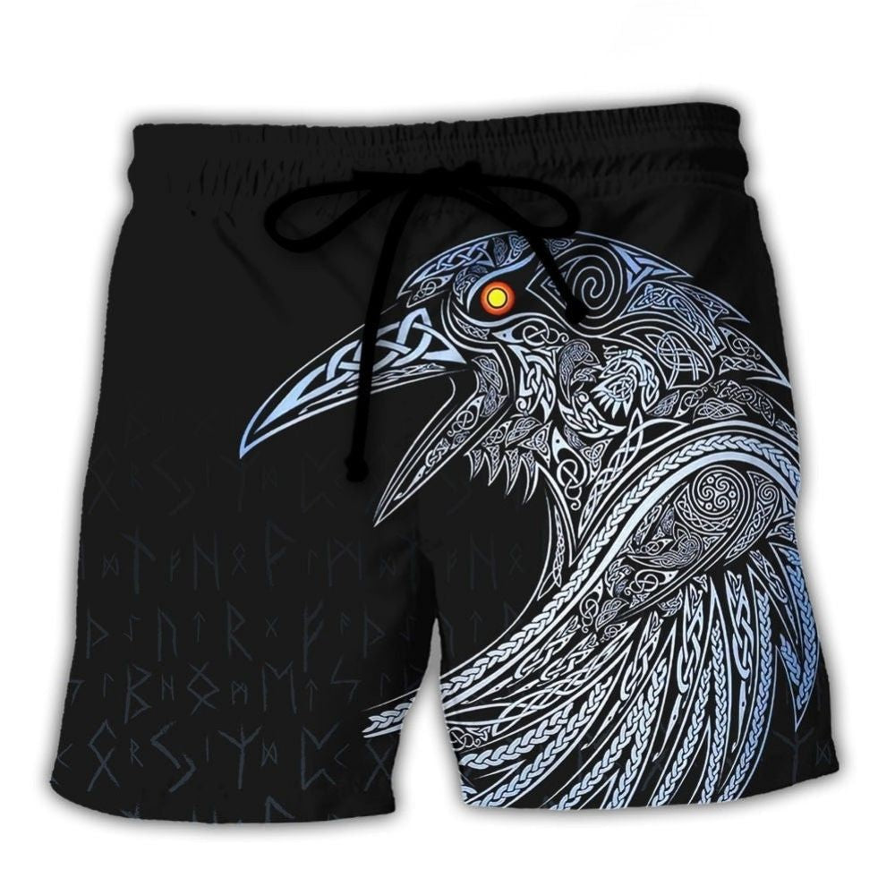 Viking Huginn And Muninn Ravens Beach Shorts Pattern View For Vacation Travel And Outdoor Fun