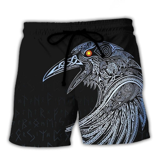 Viking Huginn And Muninn Ravens Beach Shorts Pattern View For Vacation Travel And Outdoor Fun
