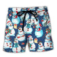 Happy Snowman Christmas Joy Beach Shorts Pattern View For Resort Days And Outdoor Activities