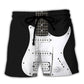 Black Electric Guitar Beach Shorts Design Detail For Casual Warm Weather Outfits