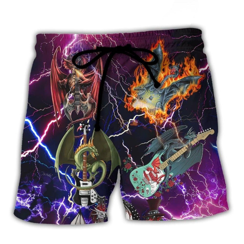 Dragon Guitar Fantasy Music Beach Shorts Print Detail For Beach Activities And Vacation Wear