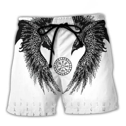 Viking Runic Raven Scandinavian Beach Shorts Print View For Coastal Escapes And Casual Outings