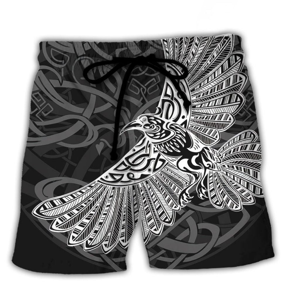 Viking Raven Valhalla Beach Shorts Design View For Poolside Relaxation And Holiday Trips