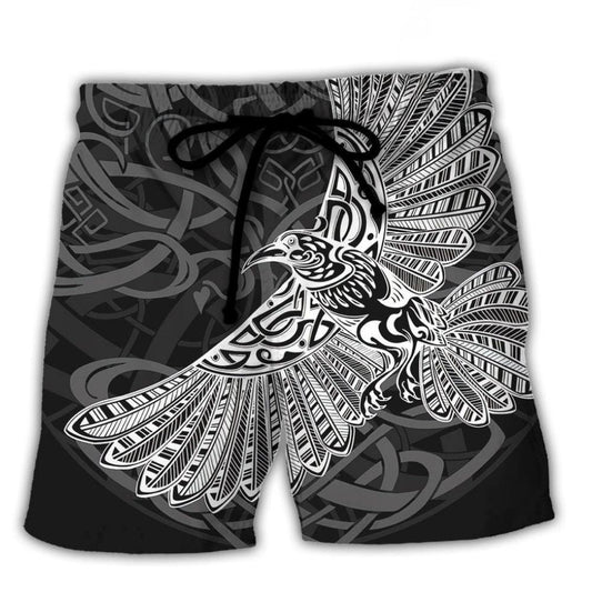 Viking Raven Valhalla Beach Shorts Design View For Poolside Relaxation And Holiday Trips