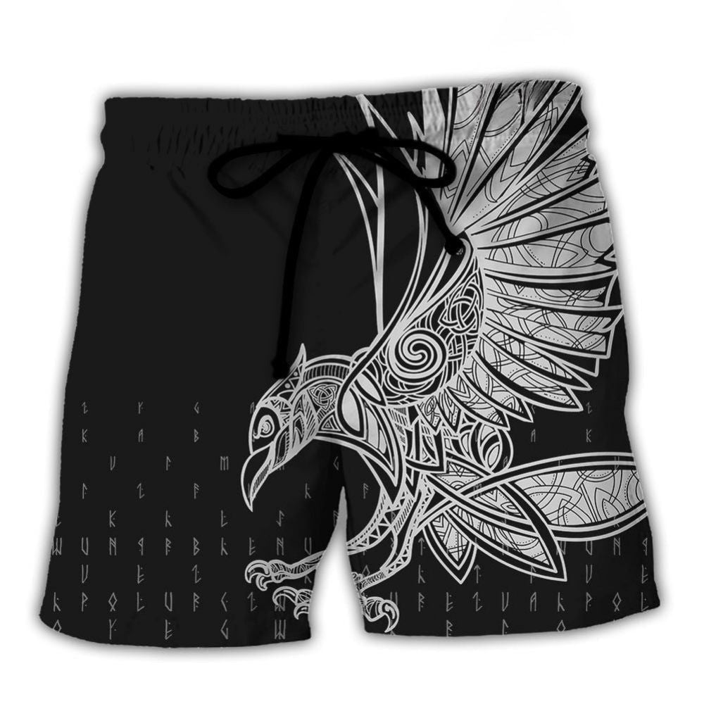 Viking Raven Victory Symbol Beach Shorts Artwork View For Seaside Trips And Casual Style
