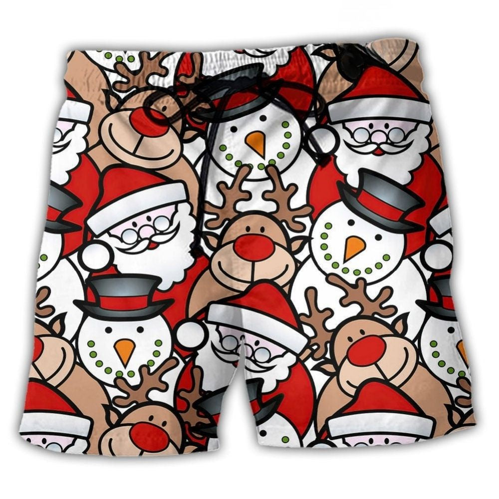Cute Santa And Reindeer Fun Beach Shorts For Summer Vacation And Coastal Travel