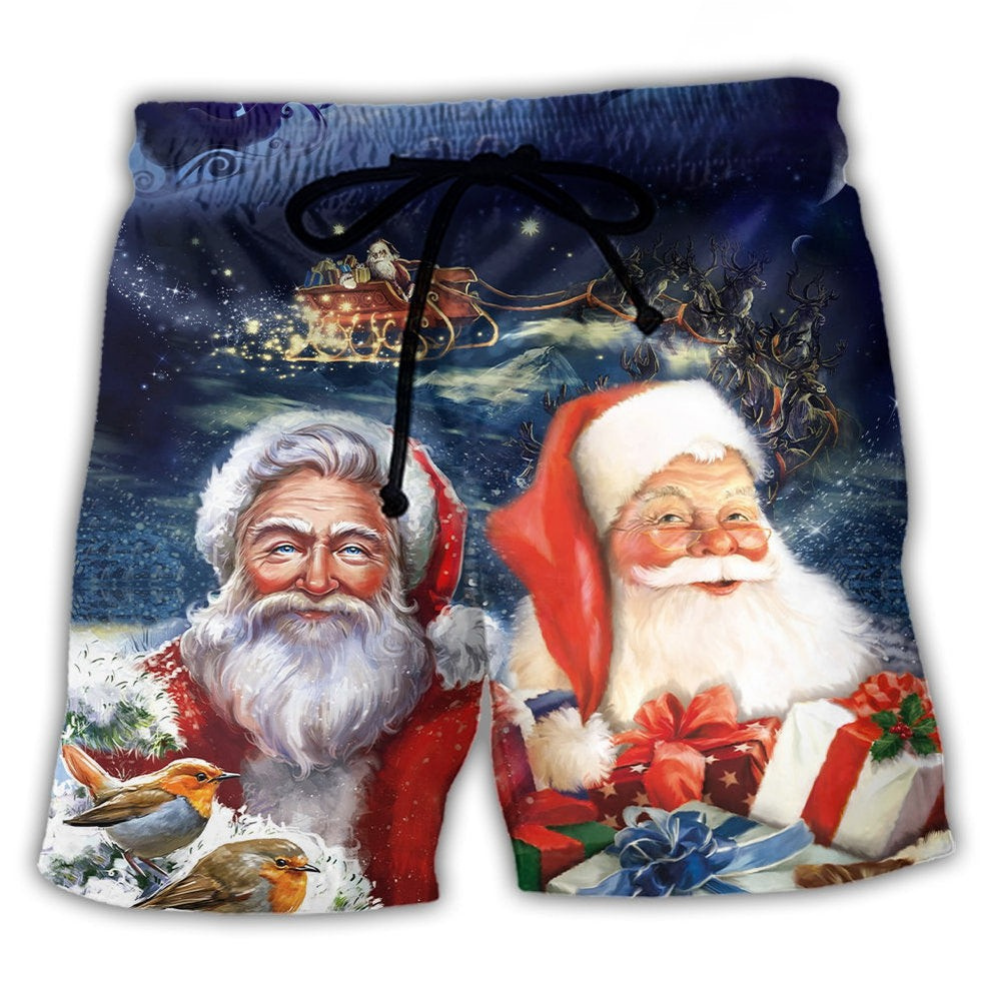 Santa In Snowy Winter Scene Beach Shorts For Beach Trips And Relaxed Vacation Styling