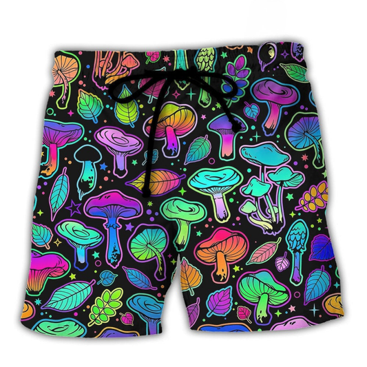 Neon Mushroom Colorful Leaf Beach Shorts Pattern View For Resort Days And Outdoor Activities