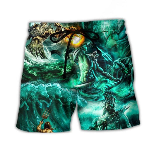 Mythic Sea God Ocean Power Beach Shorts Design View For Comfortable Resort And Beach Styling