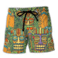 Tiki Mask Surf Palm Tropical Beach Shorts Pattern Detail For Sunny Outdoor Activities