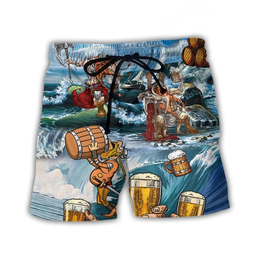 Viking Beer Humor Lifestyle Beach Shorts Artwork View For Seaside Trips And Casual Style