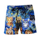 Funny Cat Starry Night Painting Beach Shorts For Tropical Getaways And Weekend Adventures