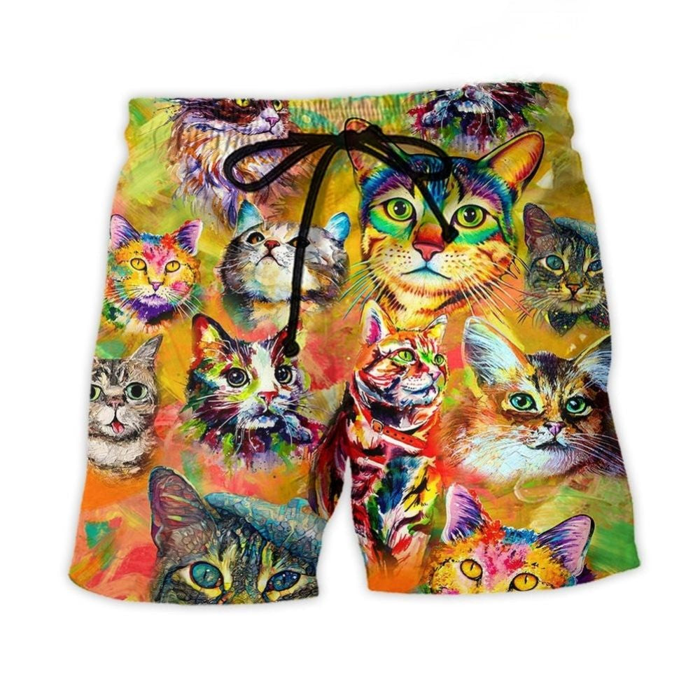 Colorful Funny Cat Lover Beach Shorts Design View For Summer Events And Coastal Getaways