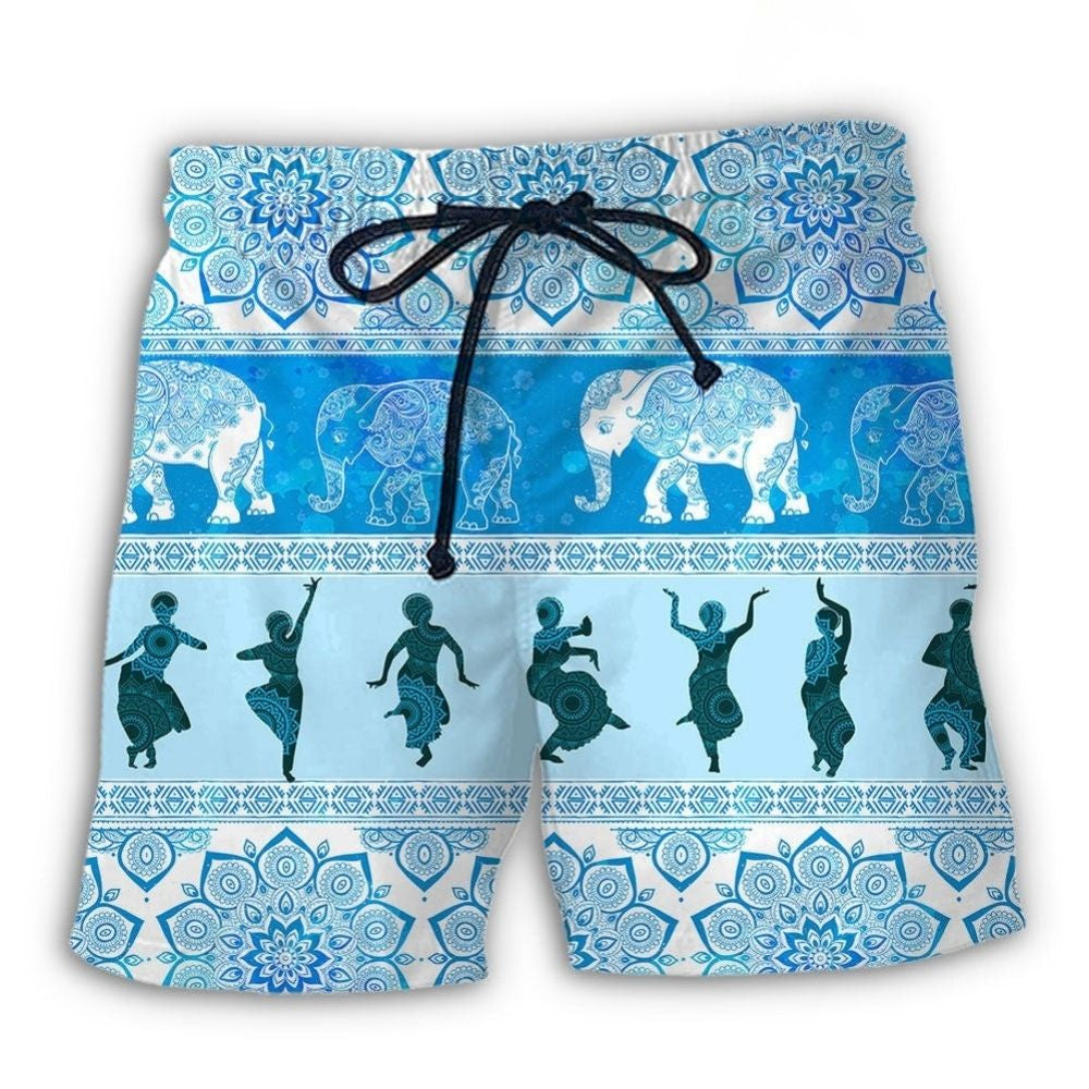 Elephant Kathak Pattern Cultural Beach Shorts For Summer Vacation And Coastal Travel