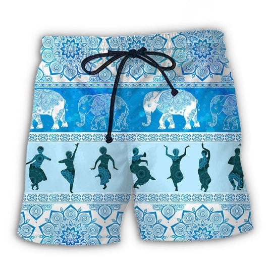 Elephant Kathak Pattern Cultural Beach Shorts For Summer Vacation And Coastal Travel