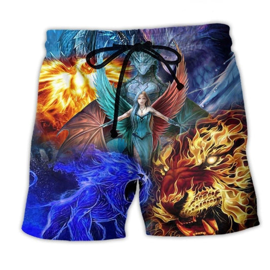 Abstract Dragon Fantasy Question Beach Shorts For Resort Travel And Thoughtful Summer Gifting