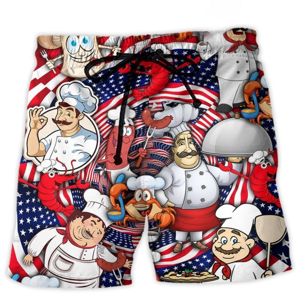 Patriotic Chef Independence Day Fun Beach Shorts For Outdoor Adventures And Thoughtful Seasonal Gifts