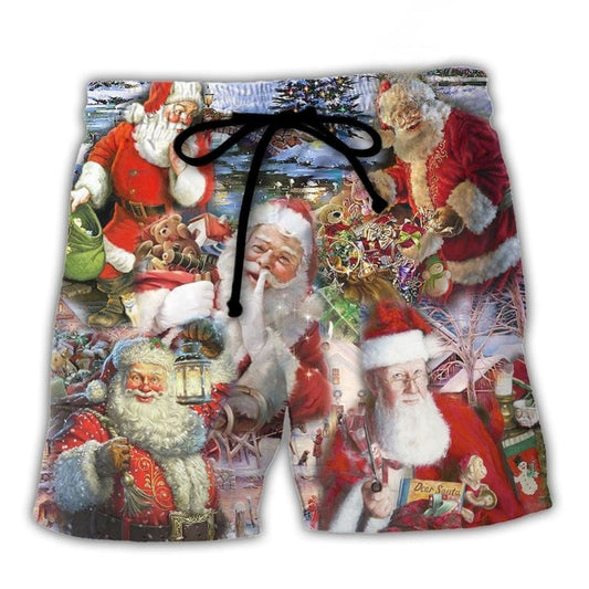 Santa Holiday Humor Quote Beach Shorts Pattern Detail For Sunny Outdoor Activities