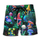 Hippie Mushroom Galaxy Neon Beach Shorts Artwork Detail For Comfortable Everyday Summer Wear
