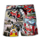 Car Racing Independence Day Celebration Beach Shorts Artwork Detail For Tropical Travel And Everyday Wear
