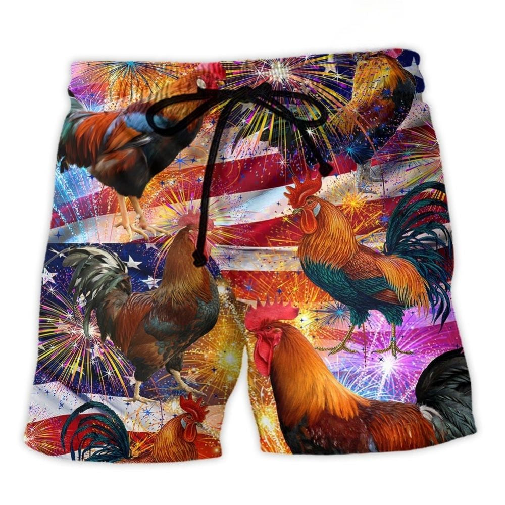 Chicken Patriotic Independence Day Beach Shorts Design View For Comfortable Resort And Beach Styling