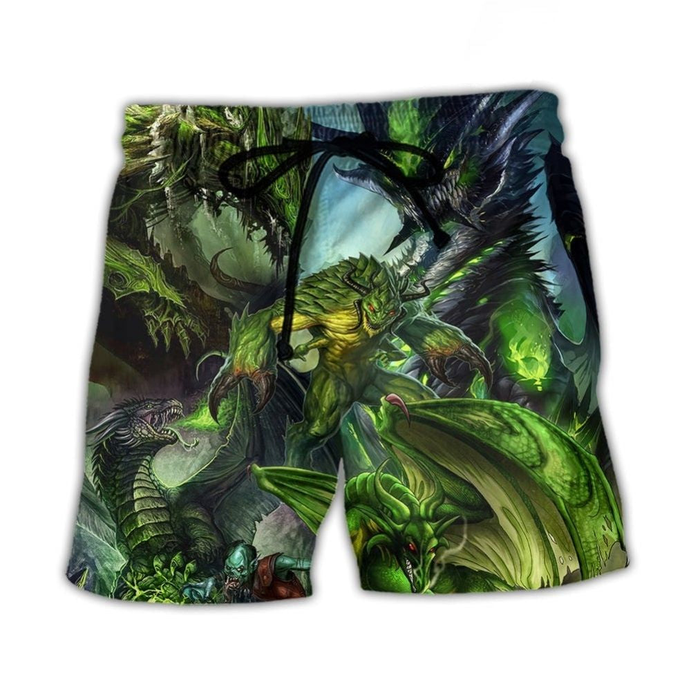 Green Dragon Skull Fantasy Beach Shorts For Resort Travel And Thoughtful Summer Gifting