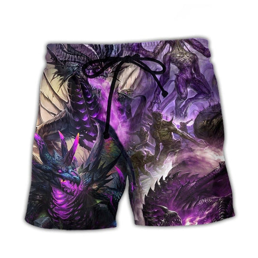 Purple Dragon Skull Lightning Fantasy Beach Shorts Design View For Poolside Relaxation And Holiday Trips