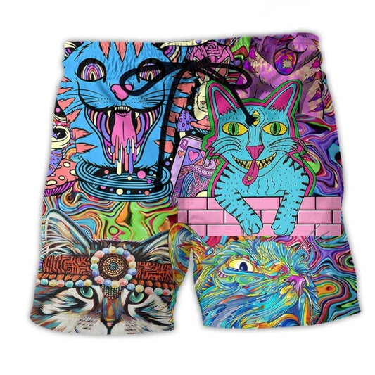 Hippie Cat Wonderful World Beach Shorts For Summer Vacation And Coastal Travel