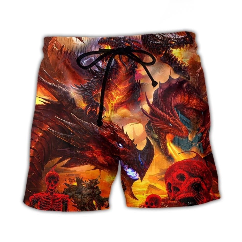 Red Dragon Skull Fire Fantasy Beach Shorts For Resort Travel And Thoughtful Summer Gifting