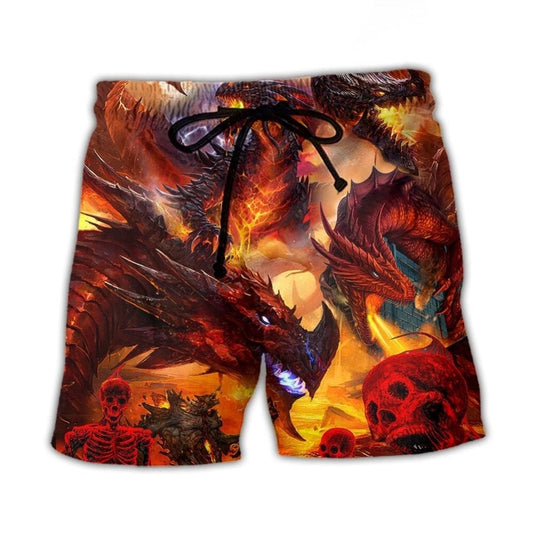 Red Dragon Skull Fire Fantasy Beach Shorts For Resort Travel And Thoughtful Summer Gifting