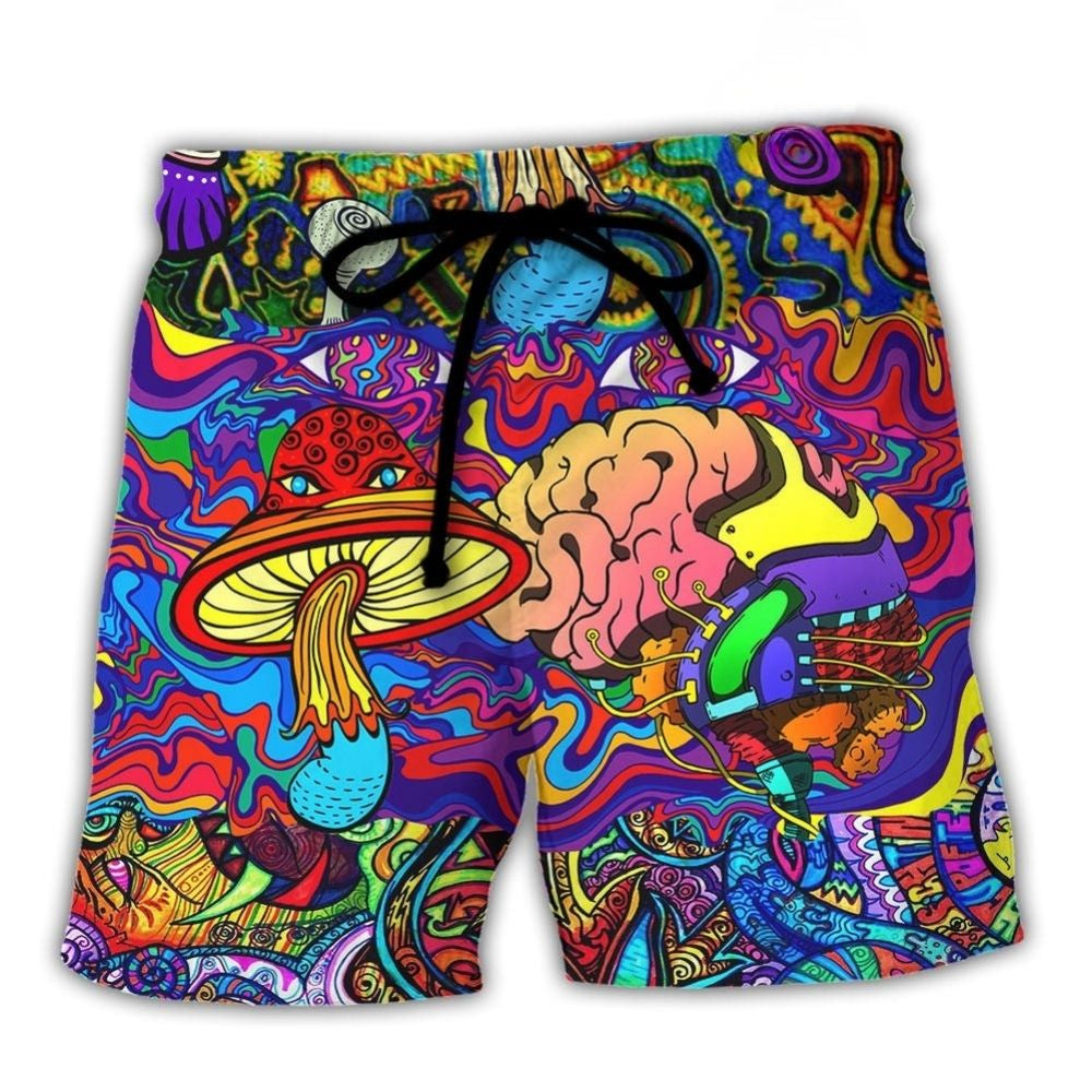 Hippie Mushroom Colorful Lover Beach Shorts Design Detail For Weekend Getaways And Beach Days