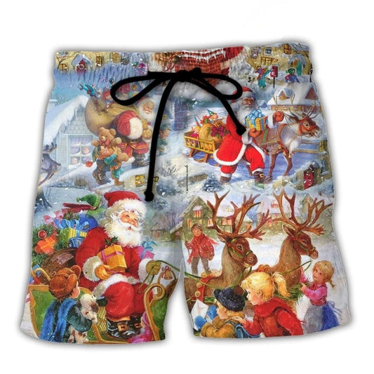Merry Holly Jolly Christmas Beach Shorts Pattern Detail For Sunny Outdoor Activities