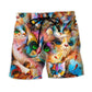 Funny Colorful Cat Mixer Beach Shorts For Sunny Holidays And Comfortable Daily Styling