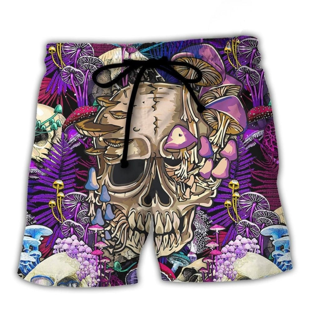 Psychedelic Skull Mushroom Magic Beach Shorts For Tropical Getaways And Weekend Adventures