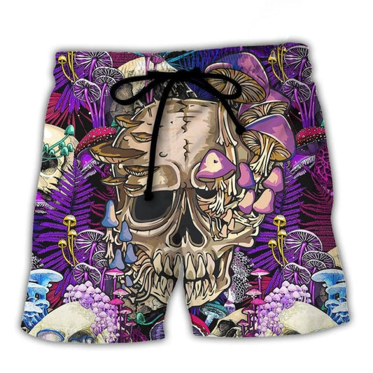 Psychedelic Skull Mushroom Magic Beach Shorts For Tropical Getaways And Weekend Adventures