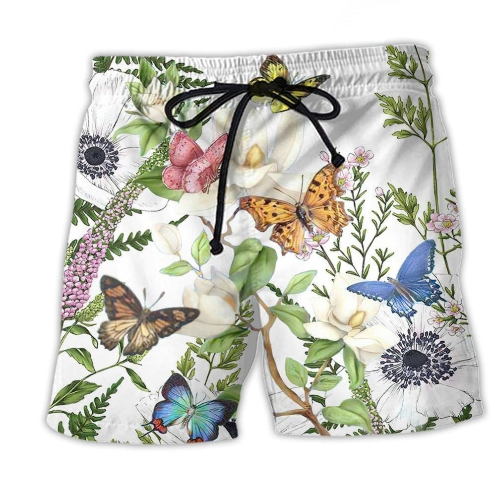 Butterfly Floral Beauty Beach Shorts Pattern View For Coastal Holidays And Casual Activities