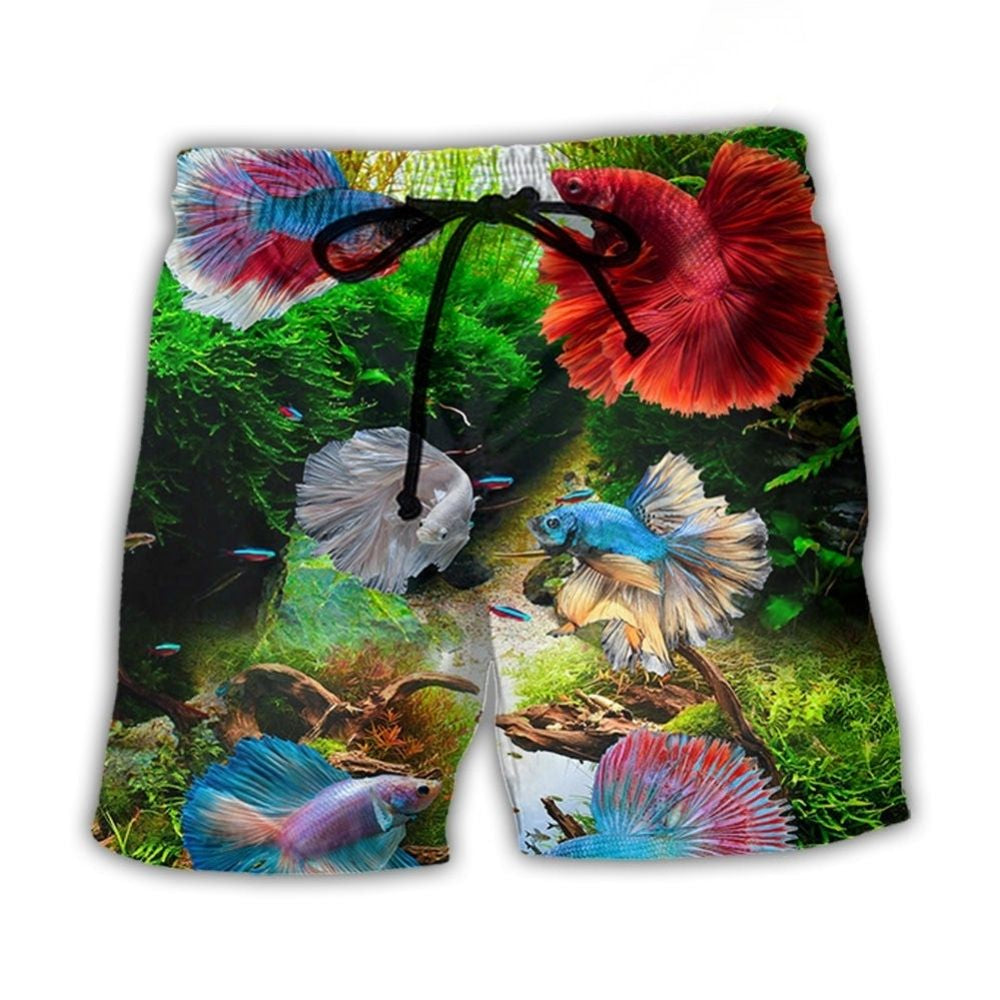 Guppies Aquatic Colorful Fish Beach Shorts Artwork Detail For Tropical Travel And Everyday Wear