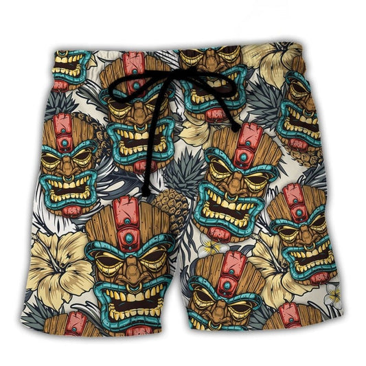 Tiki Tribal Mask Tropical Leaves Beach Shorts For Outdoor Adventures And Thoughtful Seasonal Gifts