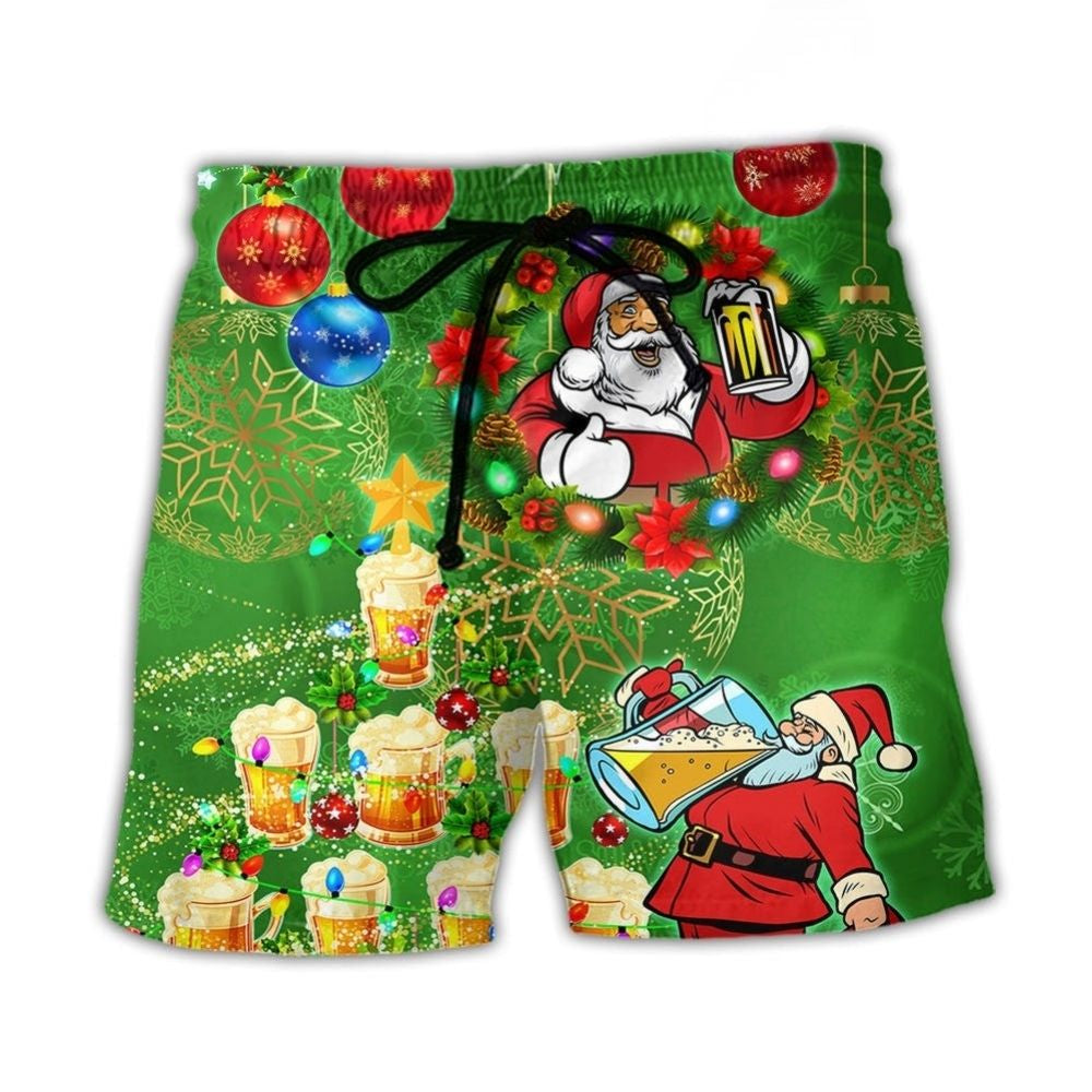 Funny Santa Beer Holiday Lights Beach Shorts Design Detail For Weekend Getaways And Beach Days